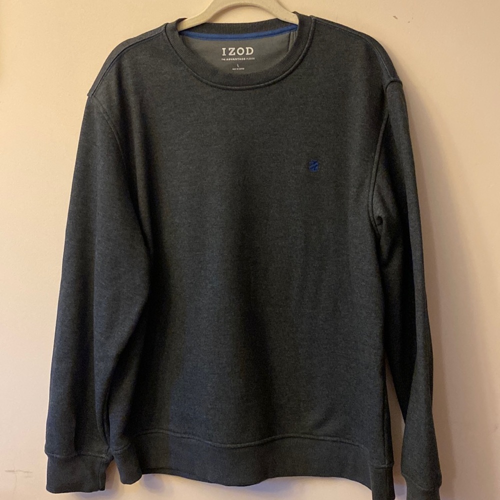 IZOD men’s advantage fleece crew neck classic fit l/s  gray sweatshirt size L